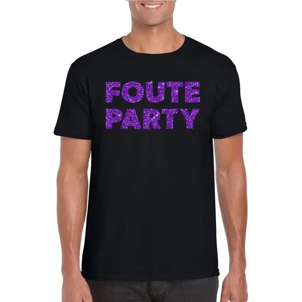 Bellatio Decorations Zwart Foute Party T-shirt Met Paarse Glitters Heren - Fout/themafeest/feest Kleding L thumbnail
