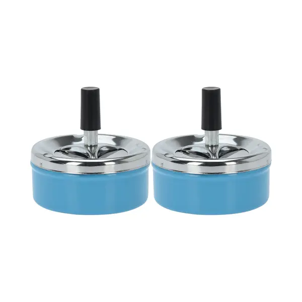 Excellent Houseware Draai Asbak - Set Van 2x Stuks - Druk Asbak - Rond Metaal - 10 Cm - Blauw - Binnen En Buiten Gebruik thumbnail