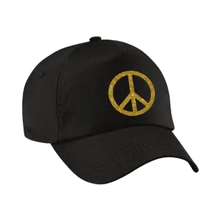 Bellatio Decorations Peace Teken Goud Glitter Verkleed Pet Zwart - Volwassenen - Toppers