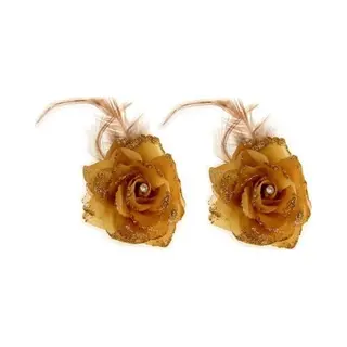 Multipak Van 2x Stuks Gouden Haarbloem Met Veertjes Op Elastiek - Verkleed Accessoires