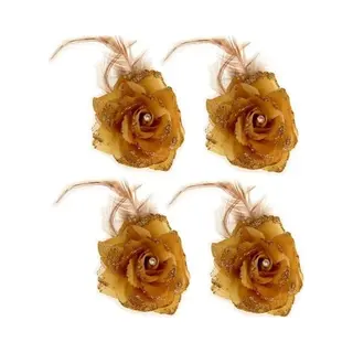 Multipak Van 4x Stuks Gouden Haarbloem Met Veertjes Op Elastiek - Verkleed Accessoires
