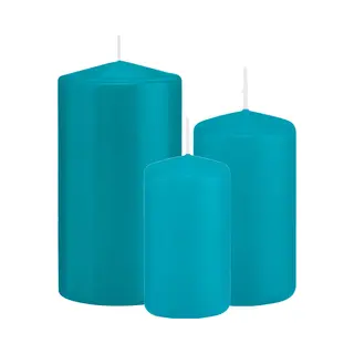 Trend Candles - Stompkaarsen Set 3x Stuks Turquoise Blauw 10-12-15 Cm