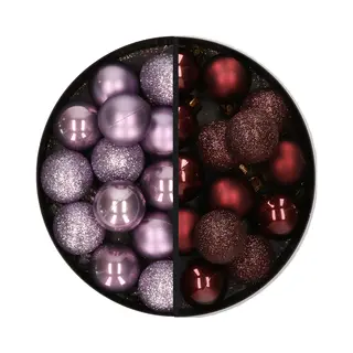 Kunststof Kerstballen -28x St. - Lila Paars En Bruin -3 Cm - Kunststof