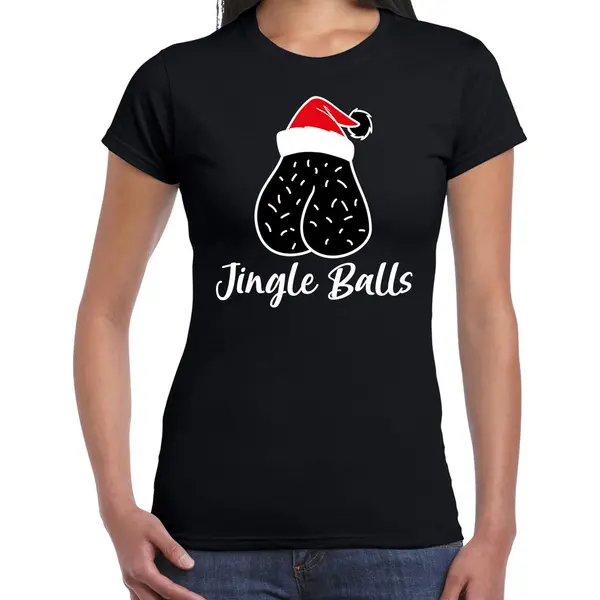 Bellatio Decorations Foute Humor Kerst T-shirt Jingle Balls - Dames - Zwart Xl thumbnail