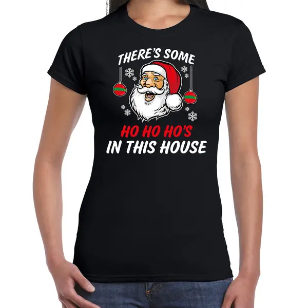 Bellatio Decorations Foute Humor Kersttrui T-shirt - Grappige Kerstman - Zwart - Voor Dames M thumbnail