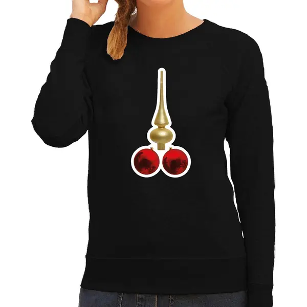 Bellatio Decorations Foute Kersttrui / Sweater Voor Dames - Kerstballen - Piek - Ondeugende Kerst - Zwart Xl thumbnail