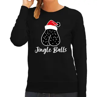 Bellatio Decorations Foute Humor Kersttrui - Jingle Balls - Kerst Sweater - Zwart - Voor Dames Xl
