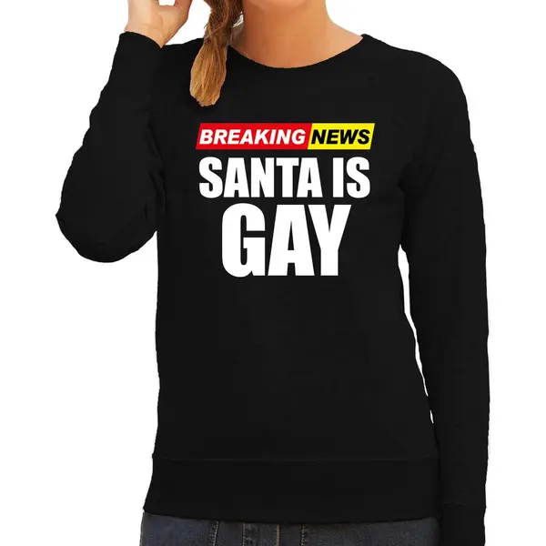 Bellatio Decorations Foute Humor Kersttrui Breaking News Gay Kerst - Sweater - Zwart - Dames S thumbnail