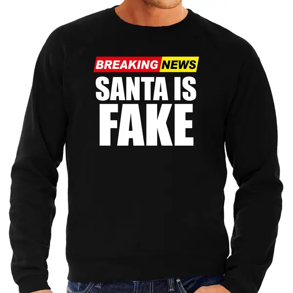 Bellatio Decorations Foute Humor Kersttrui Breaking News Fake Kerst - Sweater Zwart - Heren Xl thumbnail