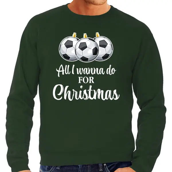 Bellatio Decorations Foute Kersttrui - Voetballen Kerstballen - Sweater - Groen - Voor Heren Xl thumbnail