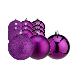 Krist+ Kerstballen - 12x St - Paars - Kunststof - 8 Cm - Glitter-glans-mat