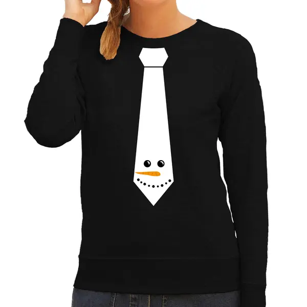 Bellatio Decorations Stropdas Kerst Trui/sweater Sneeuwpop - Shirt - Dames - Zwart Xs thumbnail
