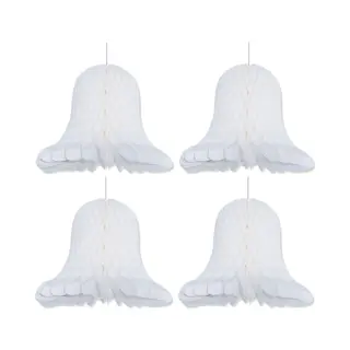 Bellatio Decorations Kerstklokken Lampionnen - 4x - Wit - 30 X 30 Cm - Kerstversiering - Papier