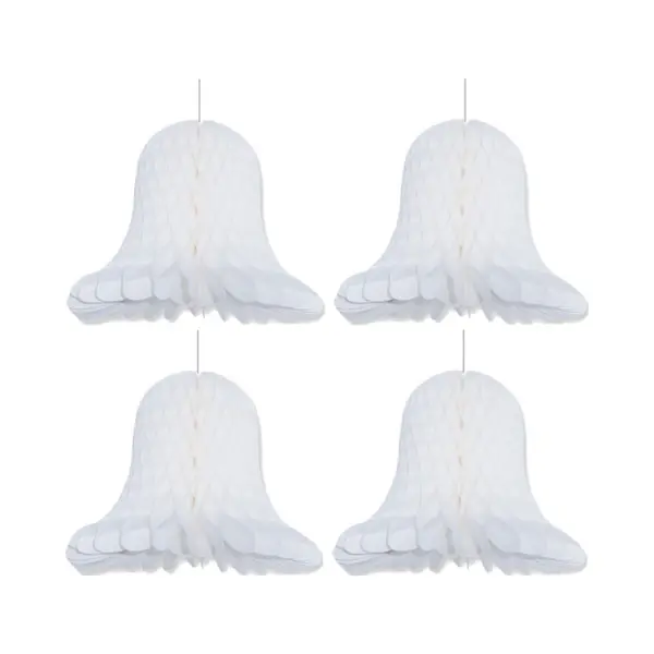 Bellatio Decorations Kerstklokken Lampionnen - 4x - Wit - 30 X 30 Cm - Kerstversiering - Papier thumbnail
