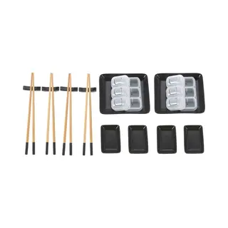 Excellent Houseware 16-delige Sushi Serveer Set Voor 4 Personen - Keramiek - Zwart