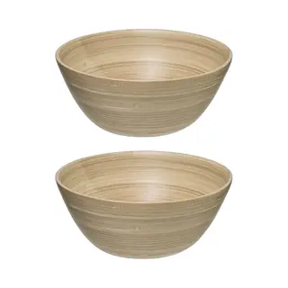 2x Secret De Gourmet Slakom/serveer Schaaltjes - Bamboe - Beige- D25 Cm - Schalen - Fruitschaal