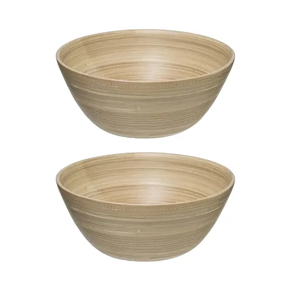 2x Secret De Gourmet Slakom/serveer Schaaltjes - Bamboe - Beige- D25 Cm - Schalen - Fruitschaal thumbnail