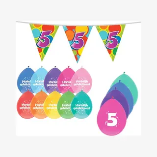Haza Leeftijd Verjaardag Thema Pakket 5 Jaar - Ballonnen/vlaggetjes
