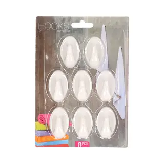 Zelfklevende Keuken/badkamer/kleding/ophang Haakjes - 8x Stuks - Kunststof - Wit