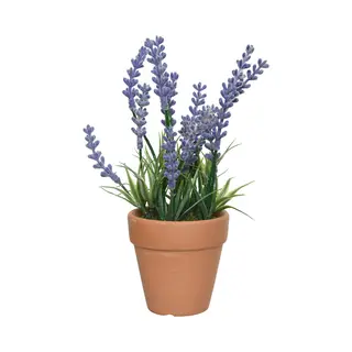 Everlands Lavendel Kunstplant In Terracotta Pot - Lila Paars - D6 X H18 Cm