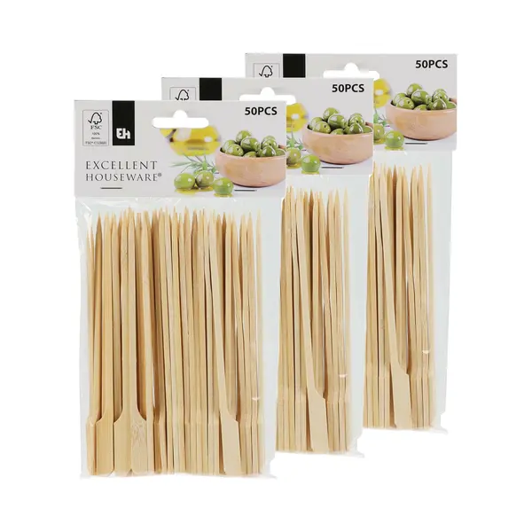 Excellent Houseware Sate Prikkers/stokjes - 150x - Bamboe - 15 Cm - Bbq Spiezen - Cocktail Prikkers thumbnail