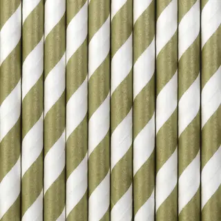 Partydeco Drinkrietjes - Papier - 30x - Wit/olijfgroen Strepen - 19, 5 Cm - Rietjes
