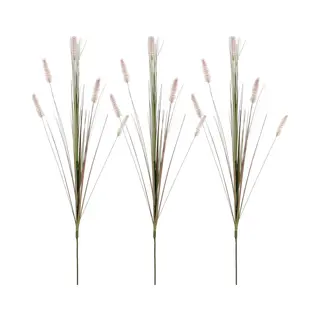 Mica Decorations - 3 St - Rietgras/pluimgras Kunstplant Losse Steel/tak - Groen/paarse Pluimen - 84 Cm