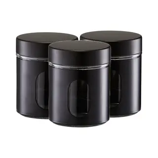 Zeller Voorraadpot/blik Met Venster - 3x - Zwart - 600 Ml - Glas/metaal