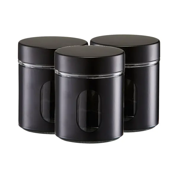 Zeller Voorraadpot/blik Met Venster - 3x - Zwart - 600 Ml - Glas/metaal thumbnail