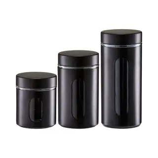 Zeller Voorraadpotten/blikken Met Venster - 3x - Zwart - 600 Tot 1200 Ml - Metaal