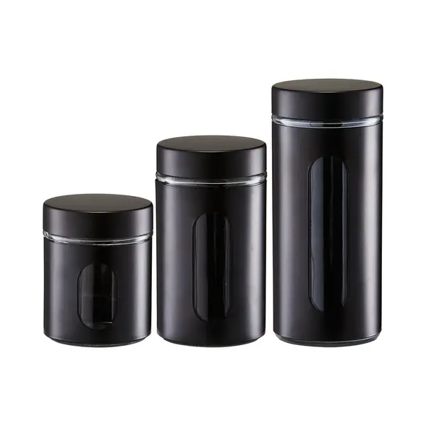 Zeller Voorraadpotten/blikken Met Venster - 3x - Zwart - 600 Tot 1200 Ml - Metaal thumbnail