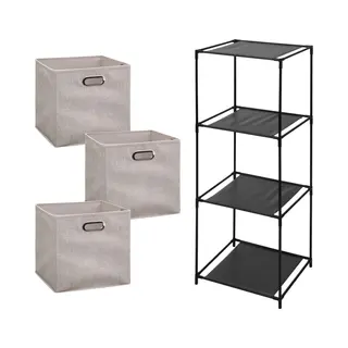 5Five Opbergrek Smartrack - Met 3x Mandjes Stof - Beige - 34 X 98 Cm