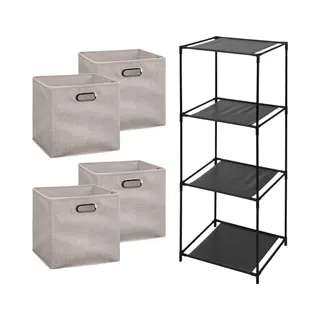 5Five Opbergrek Smartrack - Met 4x Mandjes Stof - Beige - 34 X 98 Cm