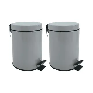 Msv Prullenbak/pedaalemmer - 2x - Metaal - Grijs - 3 Liter - 17 X 25 Cm - Badkamer/toilet