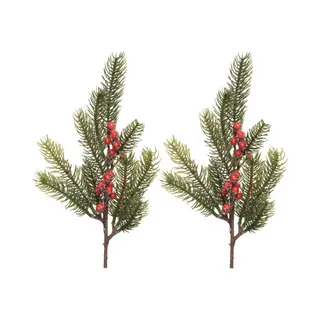 Decoris Kersttakken/dennentakken - 2x - Groen Met Bessen - 36 Cm