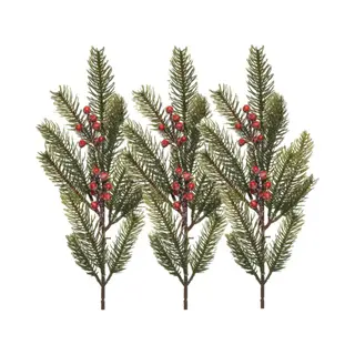 Decoris Kersttakken/dennentakken - 3x - Groen Met Bessen - 52 Cm