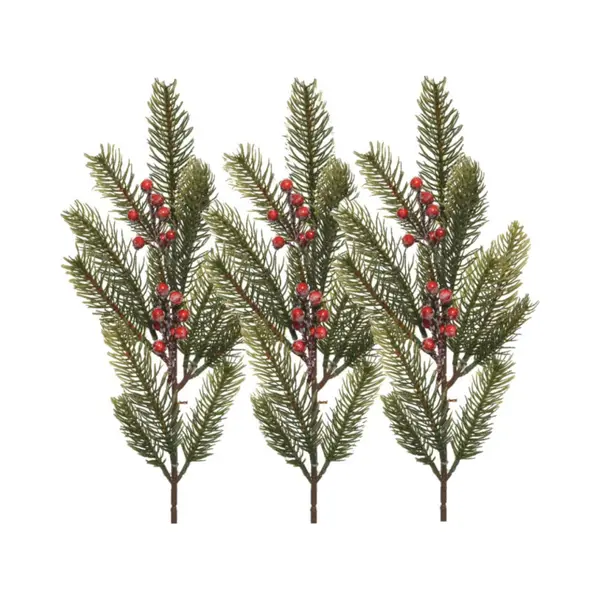 Decoris Kersttakken/dennentakken - 3x - Groen Met Bessen - 52 Cm thumbnail