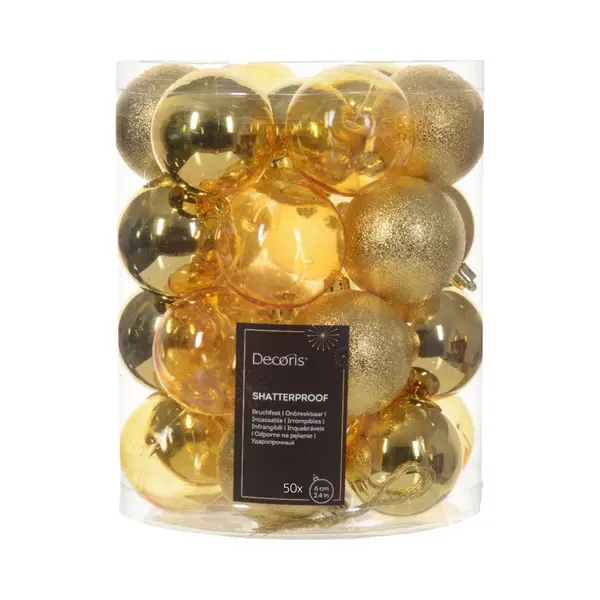 Decoris Kerstballen - 50x Stuks - 6 Cm -kunststof - Goud thumbnail