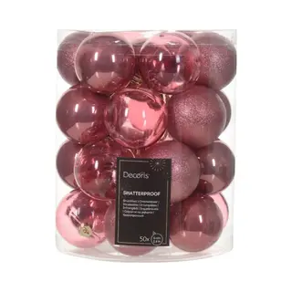 Decoris Kerstballen - 50x Stuks - 6 Cm -kunststof - Oudroze