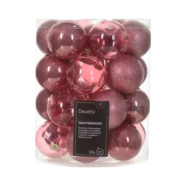 Decoris Kerstballen - 50x Stuks - 6 Cm -kunststof - Oudroze thumbnail