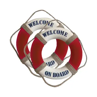 Gerkimex Reddingsboei - 2x - Welcome On Board - 14 Cm - Rood/wit - Kunststof - Maritiem Thema Decoratie