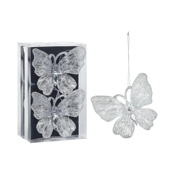 Christmas Decoration Kersthangers Vlinders 4x-transparant Glitter 15cm thumbnail