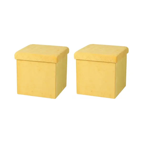 Urban Living Poef/hocker - 2x - Opbergbox Zit Krukje - Velvet Geel - Polyester/mdf - 38 X 38 Cm - Opvouwbaar thumbnail