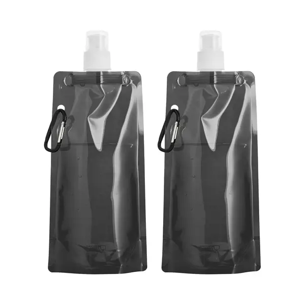 Opvouwbare Waterfles - 2x - Zwart - Kunststof - 460 Ml - Schroefdop - Karabijnhaak - Waterzak thumbnail