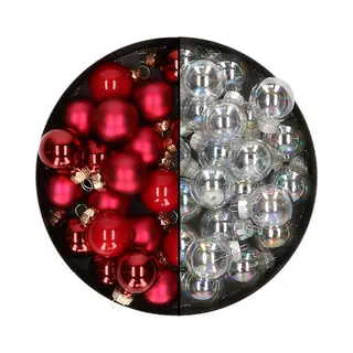 Othmar Decorations Mini Kerstballen - 48x St - Transparant Parelmoer En Rood - 2, 5 Cm - Glas