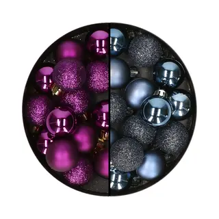 Decoris Kleine Kerstballen - 28x St - Donkerblauw En Paars - 3 Cm - Kunststof