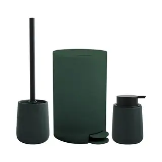 Msv Toiletborstel In Houder/zeeppompje/pedaalemmer - Badkamer Set Malmo - Keramiek - Donkergroen