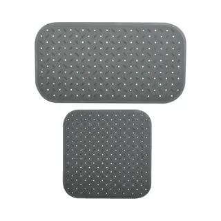 Msv Douche/bad Anti-slip Matten Set Badkamer - Rubber - 2x Stuks - Donkergrijs - 2 Formaten