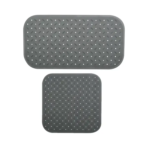 Msv Douche/bad Anti-slip Matten Set Badkamer - Rubber - 2x Stuks - Donkergrijs - 2 Formaten thumbnail