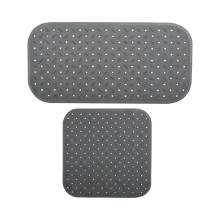 Msv Douche/bad Anti-slip Matten Set Badkamer - Rubber - 2x Stuks - Donkergrijs - 2 Formaten